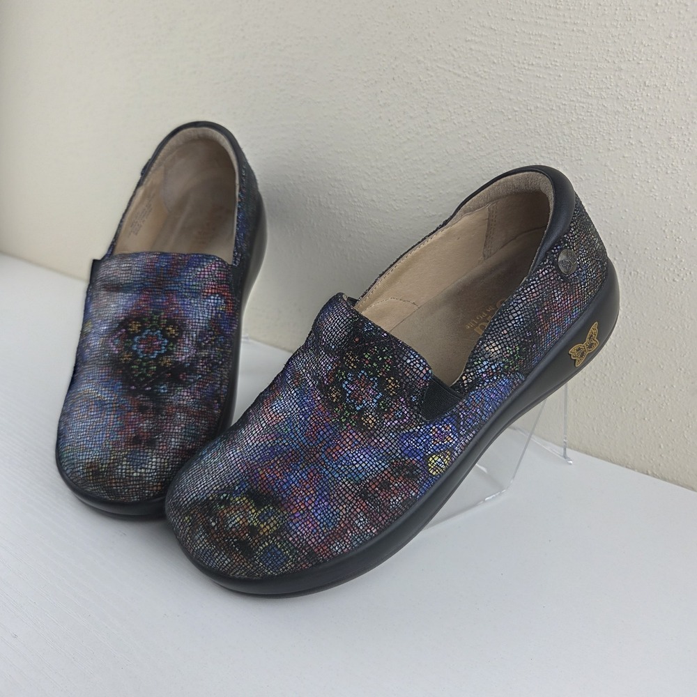 Alegria Keli Black Multicolor Metallic Leather Comfort Shoes Clogs Women's 38/8